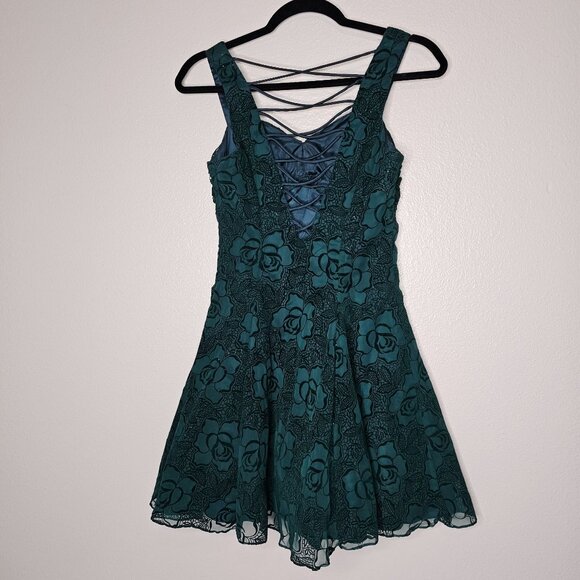 Vintage Zum Zum Size 4 Green Velvet Floral Mini Dress Forest Fairy Whimsigoth - Picture 3 of 11